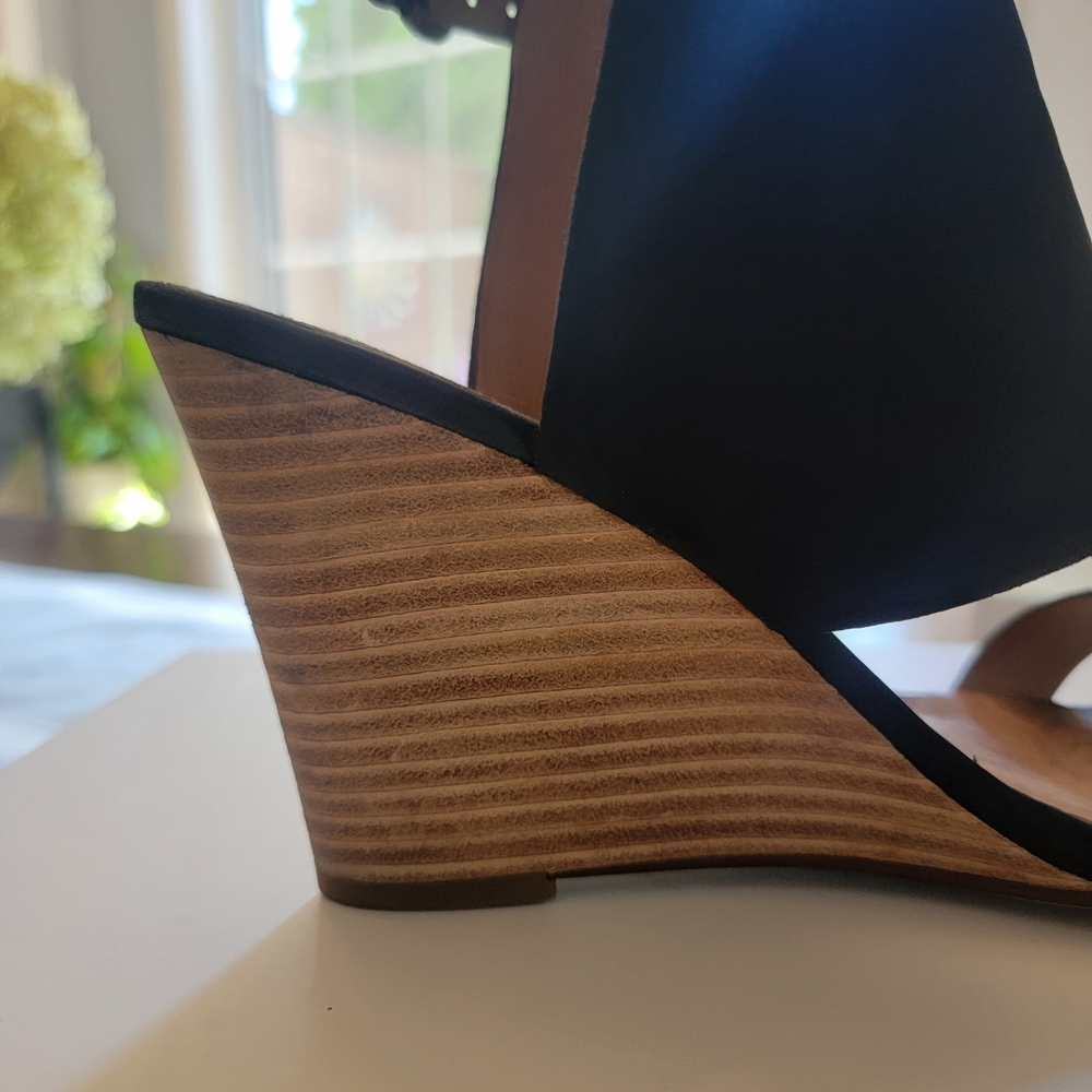 Halogen Haclarette-Lea Black and Tan Open Toe Wedge Sandals - Picture 7 of 11